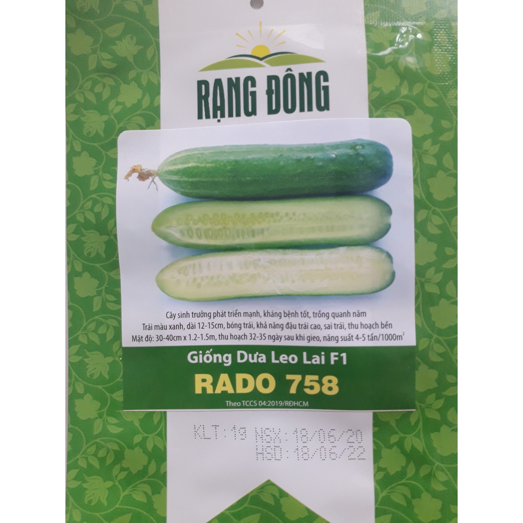 Gói 1g hạt giống Dưa Leo Lai f1 Rado 758, Trồng Quanh Năm, Trái Dài, Sai Qủa, Thu Sau 32-35 Ngày Gieo