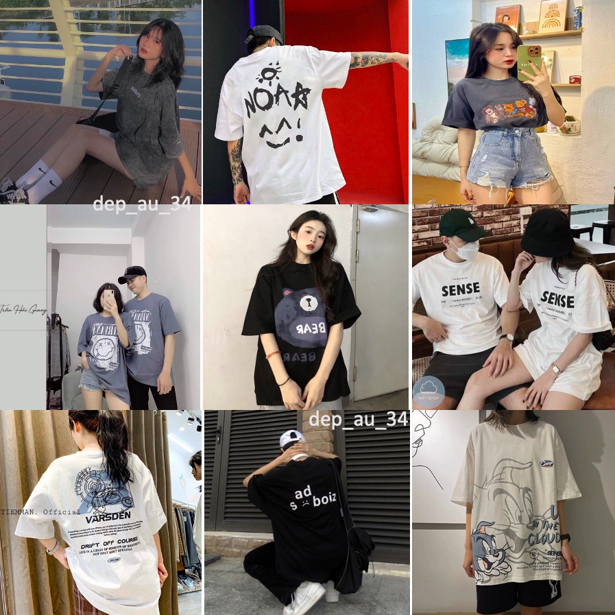 Áo thun Unisex 22 mẫu trend phông trơn nam nữ tay lỡ oversize form rộng