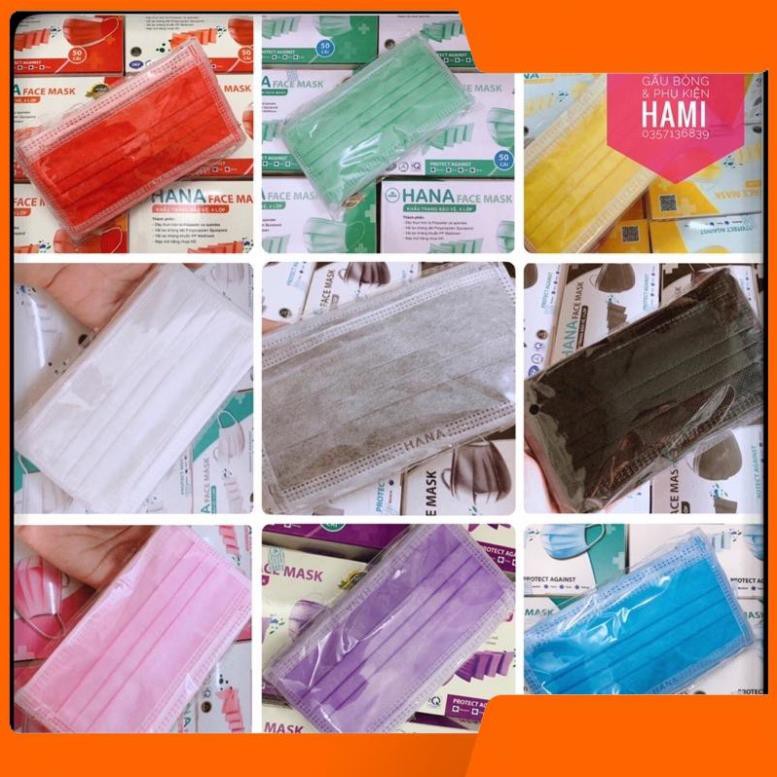 Set 10 chiếc Khẩu trang y tế KTYT Hana 4 lớp đủ màu xanh đỏ tím vàng trắng đen hồng xám