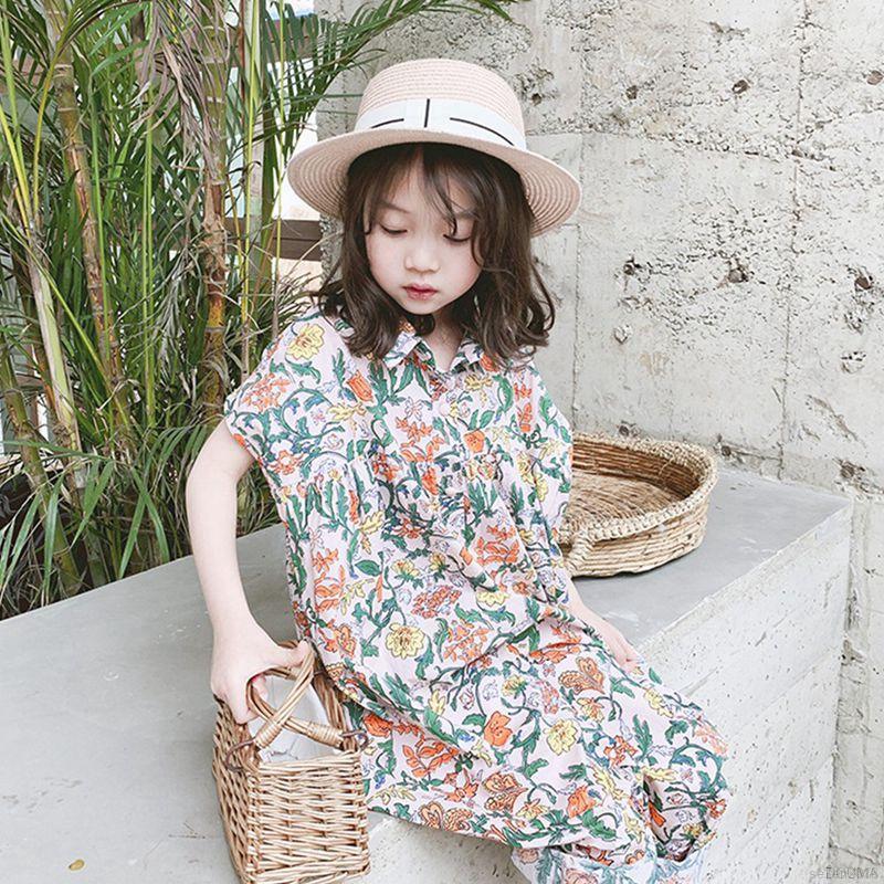Áo liền quần chất cotton hoạ tiết hoa thời trang mùa hè cho bé gái