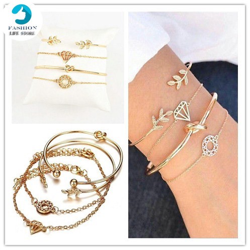 Bộ 4 vòng đeo tay mạ họa tiết nhiều màu sắc độc đáo