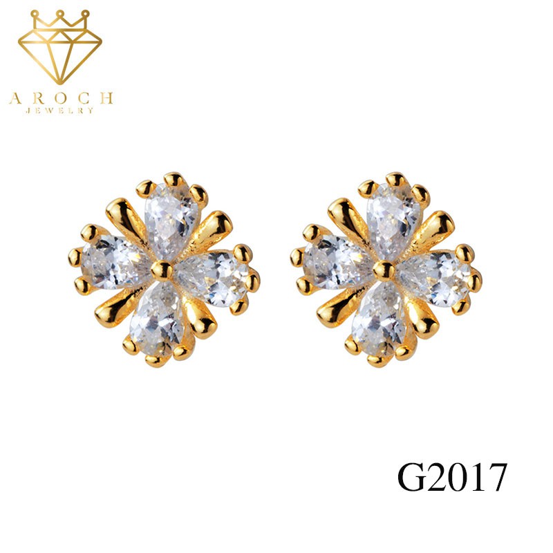 Khuyên tai bạc Ý s925 hoa 4 cánh ngọt ngào G2017 - AROCH Jewelry