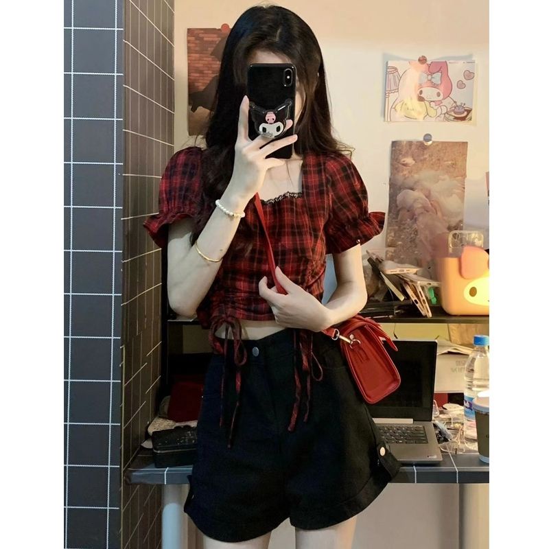 ÁO CROPTOP SỌC CARO ĐỎ