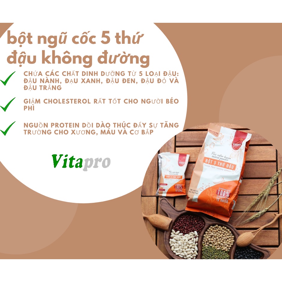 Bột ngũ cốc 5 thứ đậu Vitapro hỗ trợ giảm cân phù hợp với mọi lứa tuổi (không đường)