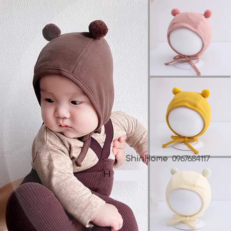 (2 lớp) Mũ tai gấu cho bé cục bông phong cách Hàn Quốc