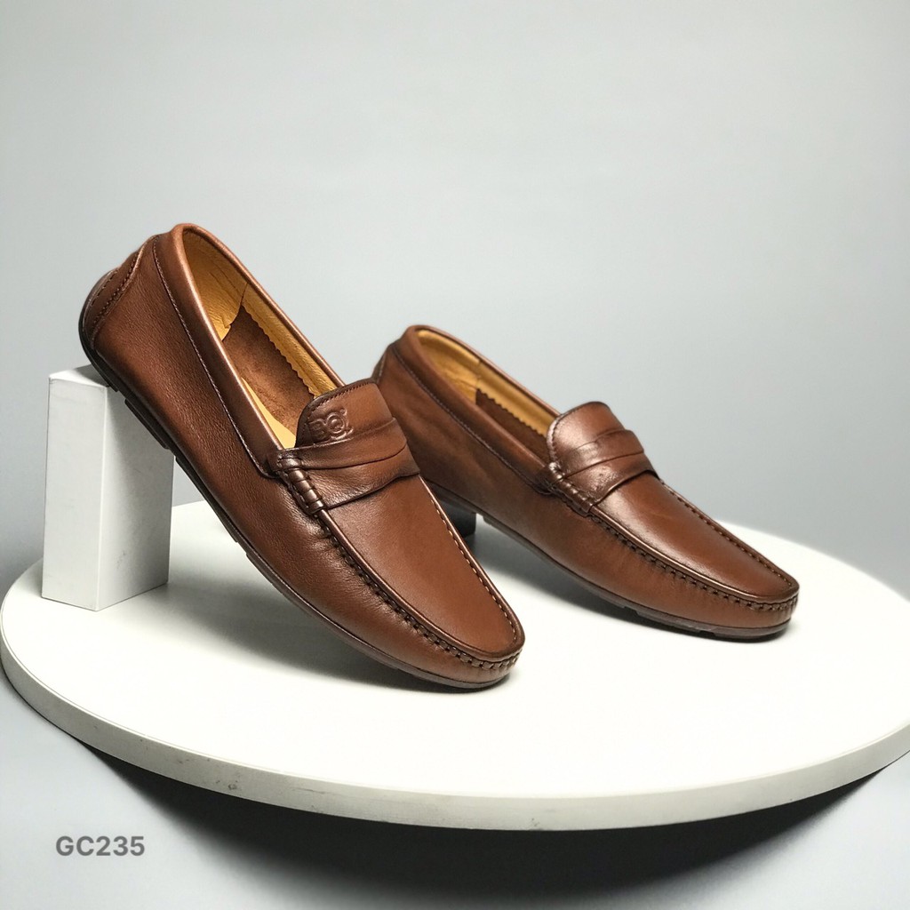 Giày mọi nam BQ ❤️FREESHIP❤️ Giày cỏ trơn đơn giản da bò thật 100% đế bằng GC235