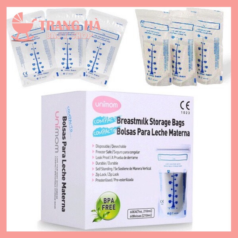 🍒CHÍNH HÃNG🍒 HỘP 30 TÚI ĐỰNG SỮA MẸ  UNIMOM COMPACT KHÔNG CÓ BPA 210ML