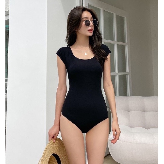 [BIKINI 1 MẢNH NỮ] Đồ bơi liền mảnh trễ vai tay con kín đáo mặc được nhiều kiểu màu đen sang chảnh