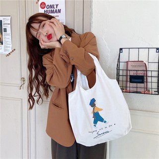 Túi tote vải canvas mềm cỡ lớn in hình cô gái ngộ nghĩnh
