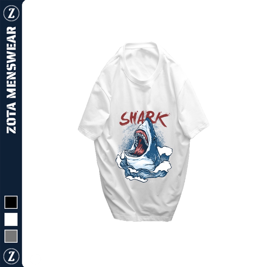 Áo phông nam tay ngắn cổ tròn, áo thun ZOTA chất tici mềm mịn in 3D shark NZ01