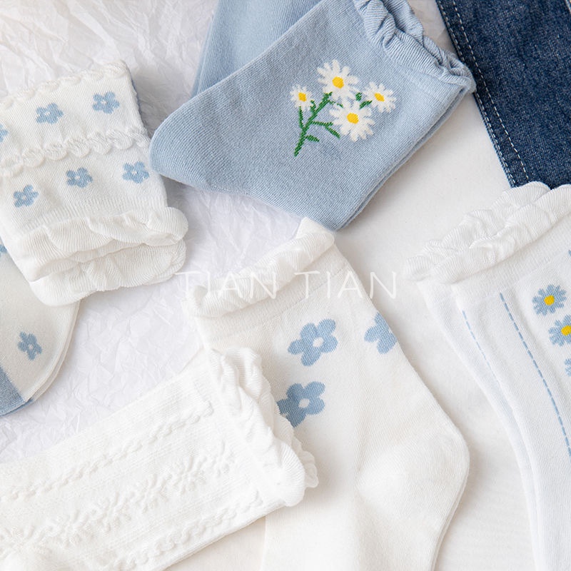 TIAN TIAN T145 Vớ Cotton Cổ Cao Vừa Phong Cách Hàn Quốc Dễ Thương Cho Nữ