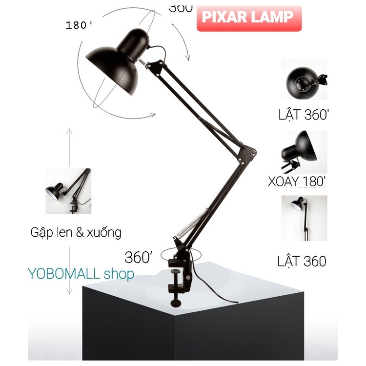 Đèn học PIXAR kẹp bàn bóng LED Rạng Đông Chống cận Bảo vệ mắt tặng Kẹp gắn bàn - Bảo hành 24 tháng - Yobomall