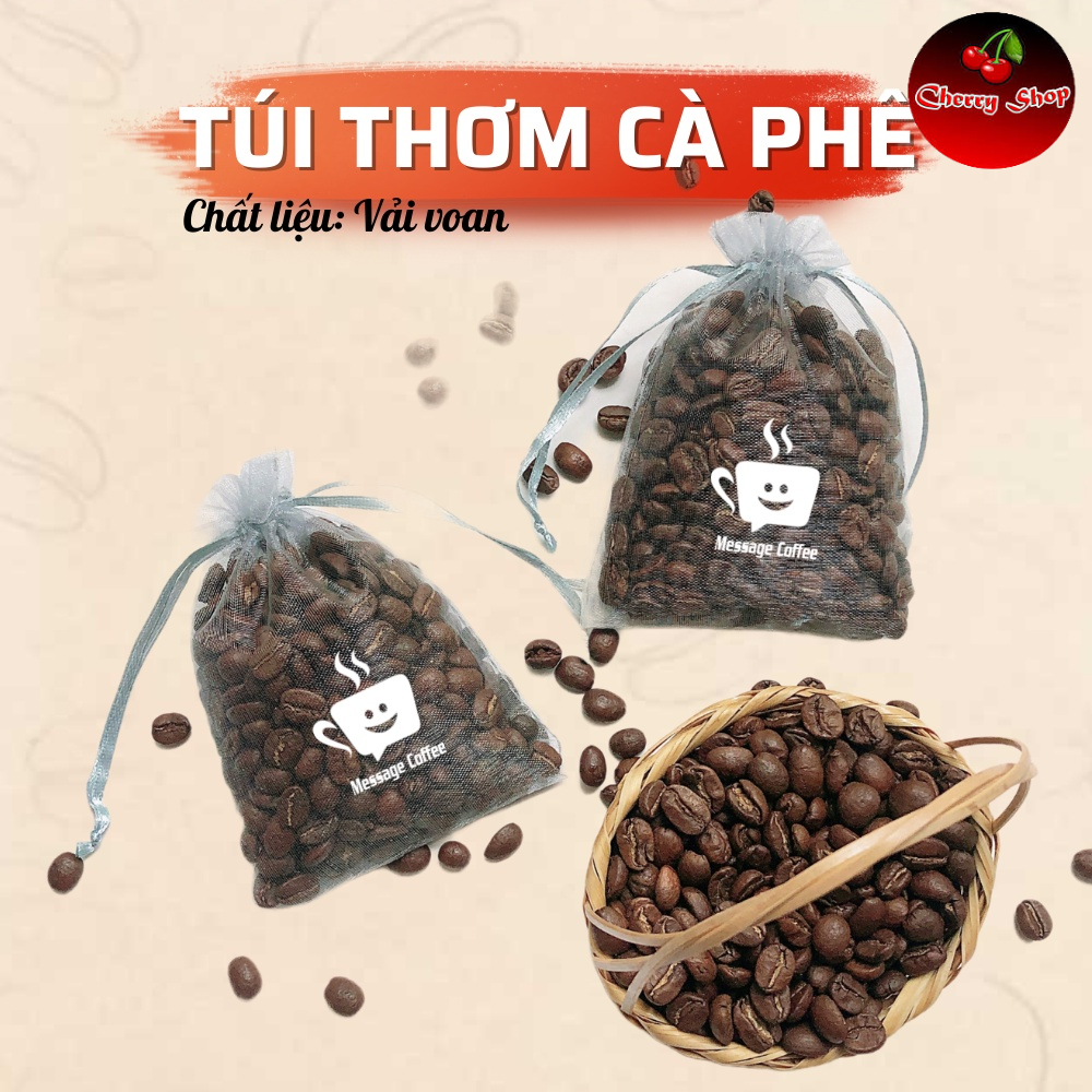 Túi thơm cà phê hương tự nhiên treo xe hơi tủ quần áo khử mùi bằng vải voan