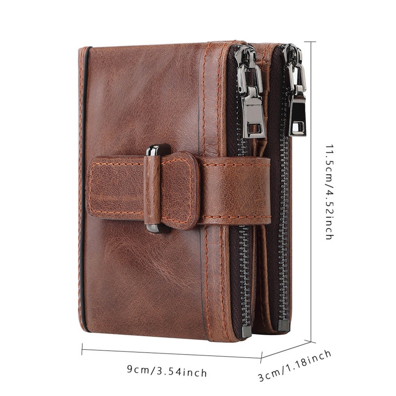 Youyo Ví Da Gập Đôi Đựng Thẻ Tín Dụng RFID Có Khóa Kéo Đôi Dành Cho Nam Doanh Nhân