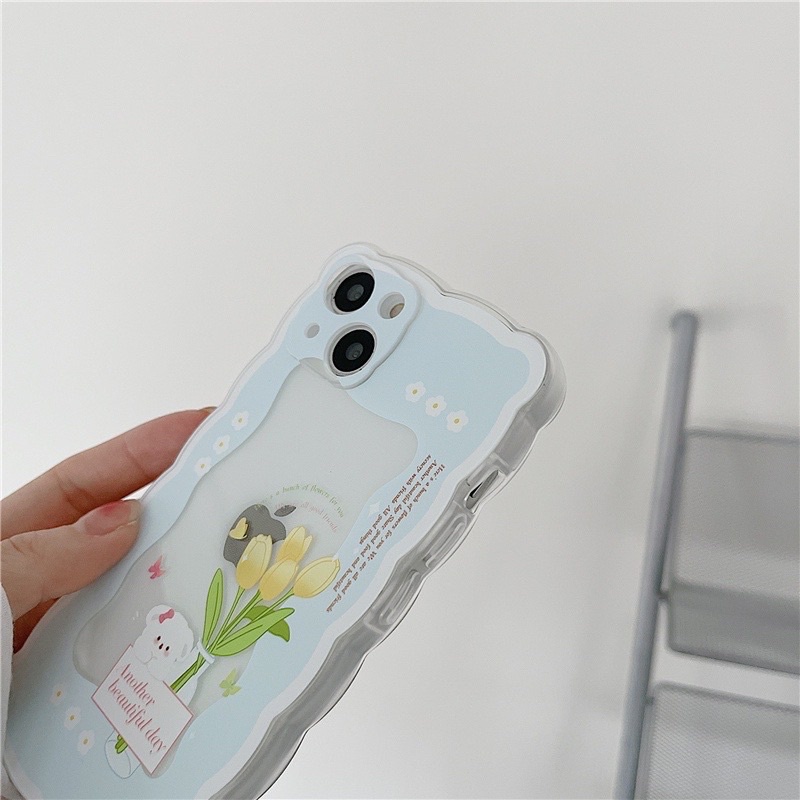 Ốp lưng iphone mềm dẻo trong suốt màu xanh pastel có bông hoa