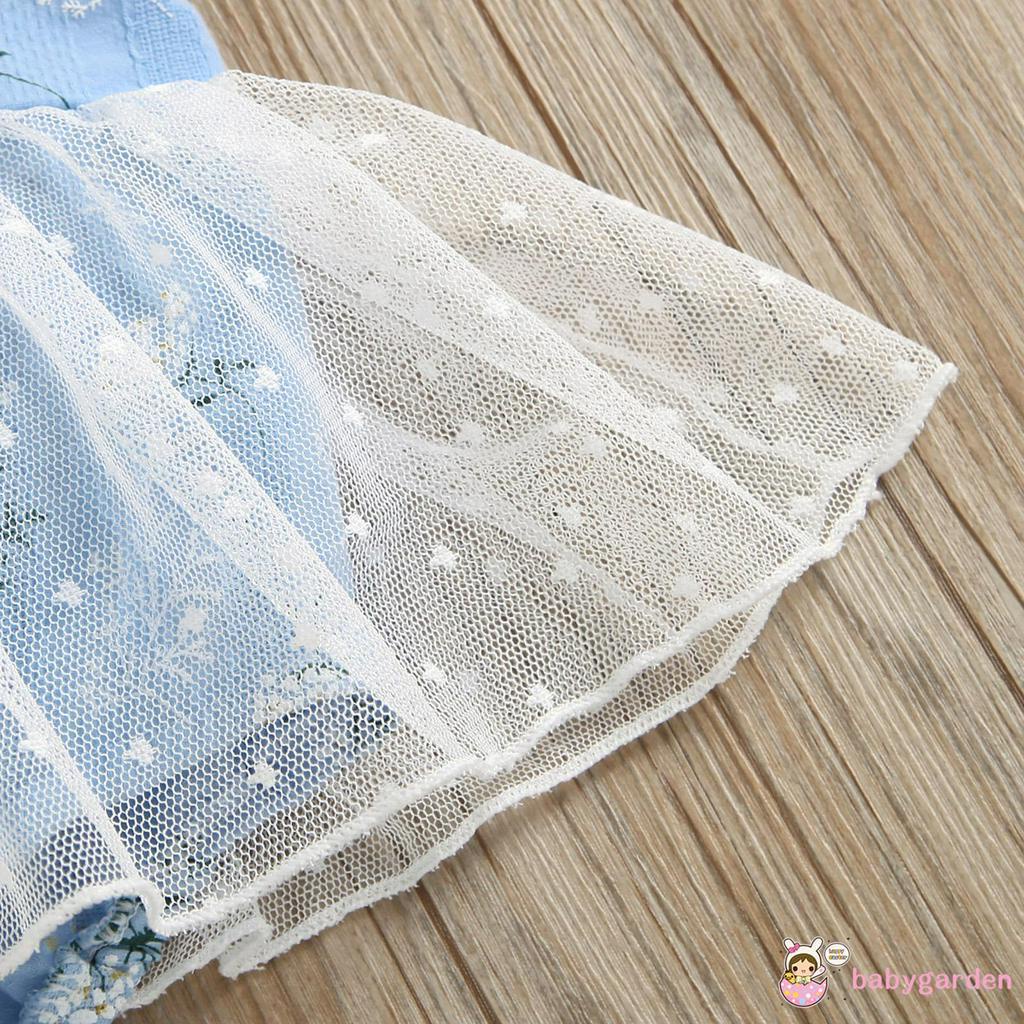 Áo Liền Quần Cổ Chữ U Phối Ren Cho Bé Gái