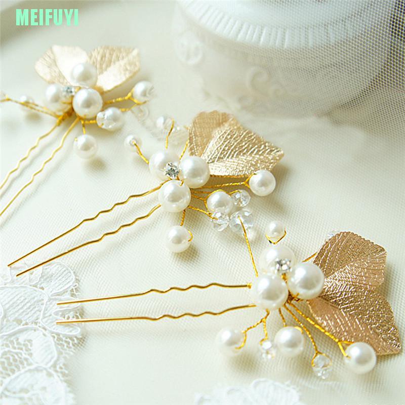 Set 4 Trâm Cài Tóc Cô Dâu Hình Chiếc Lá Đính Ngọc Trai Sang Trọng