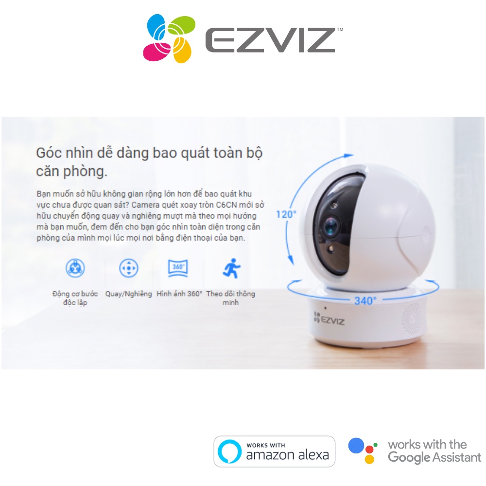 Camera EZVIZ C6CN H.265, wifi, quay quét trong nhà 360 độ, độ phân giải 1080p | BigBuy360 - bigbuy360.vn