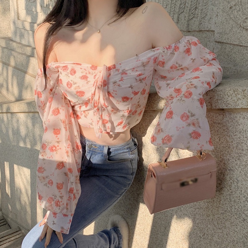 Áo Croptop Trễ Vai Phong Cách Hàn Quốc Quyến Rũ Cho Nữ