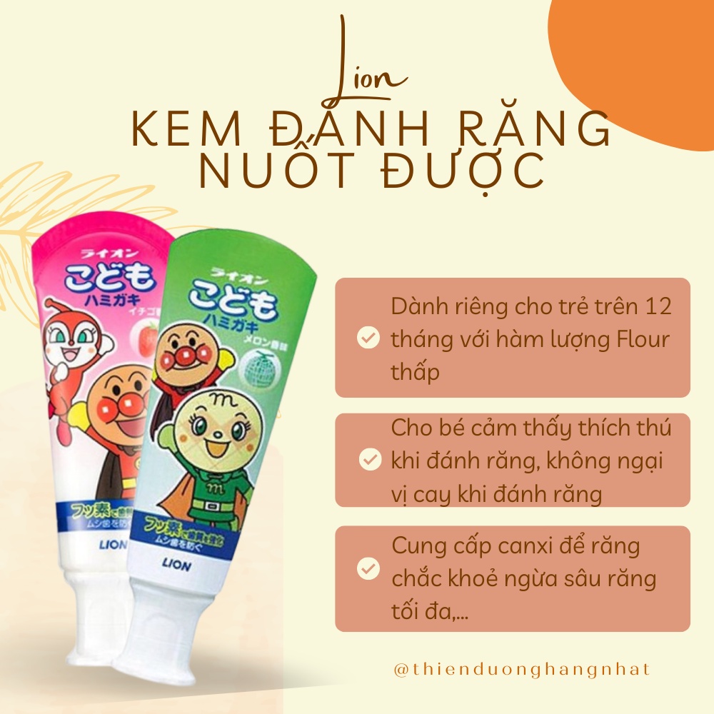 Kem Đánh Răng nuốt được Lion cho bé Nhật Bản