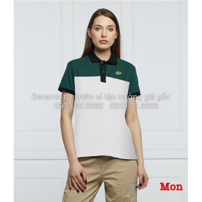 Áo polo vải cá sấu mềm mát áo nữ cổ bẻ cộc tay phối màu thêu họa tiết cá sấu độc đáo Banamo Fashion polo cá sấu 3924