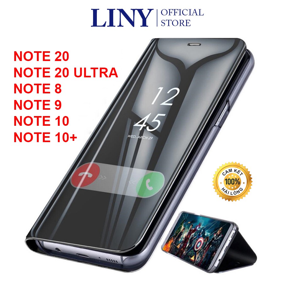 Bao da điện thoại nắp gập tráng gương cho Samsung Galaxy Note 8 Note 9 Note 10 Note 10 Plus