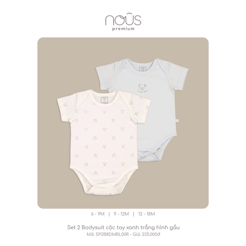 [ Nous ] set 2 chiếc bodysuit size từ sơ sinh đến 3-6m