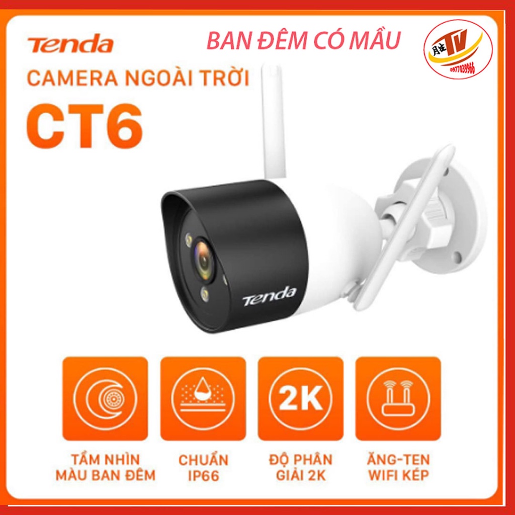 [kèm thẻ 32gb 64gb] Camera Wifi Ngoài Trời Tenda CT6 Độ Phân Giải 2K camera giám sát ip ngoài trời ban đêm có mầu