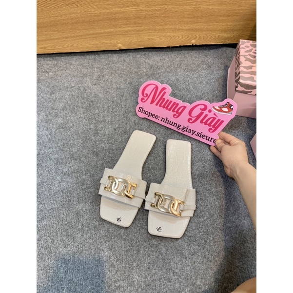 Dép lê đế bệt quai xích to da rắn sang chảnh xả kho