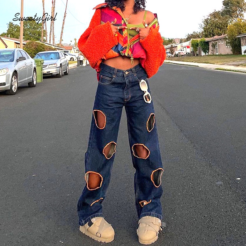 Quần Jean Ống Đứng Lưng Thấp Thiết Kế Rách Độc Đáo Thời Trang 2022 Cá Tính Cho Nữ