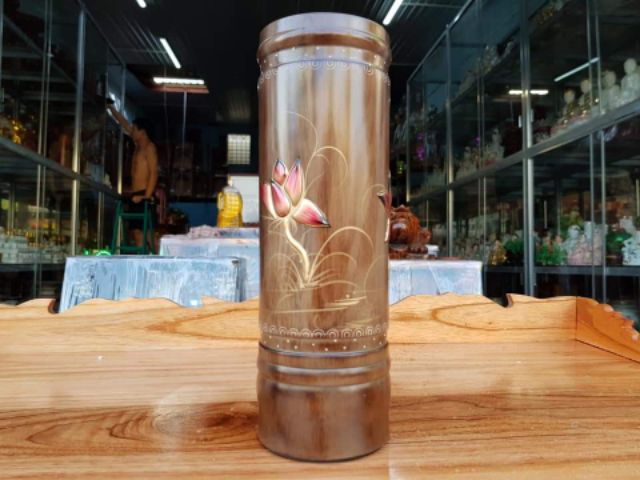 Ống nhang gỗ tràm bông vàng cẩn cao 23 cm