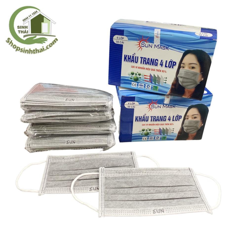 Khẩu trang y tế màu xám dày 4 lớp Sun mask cao cấp - chọn số lượng