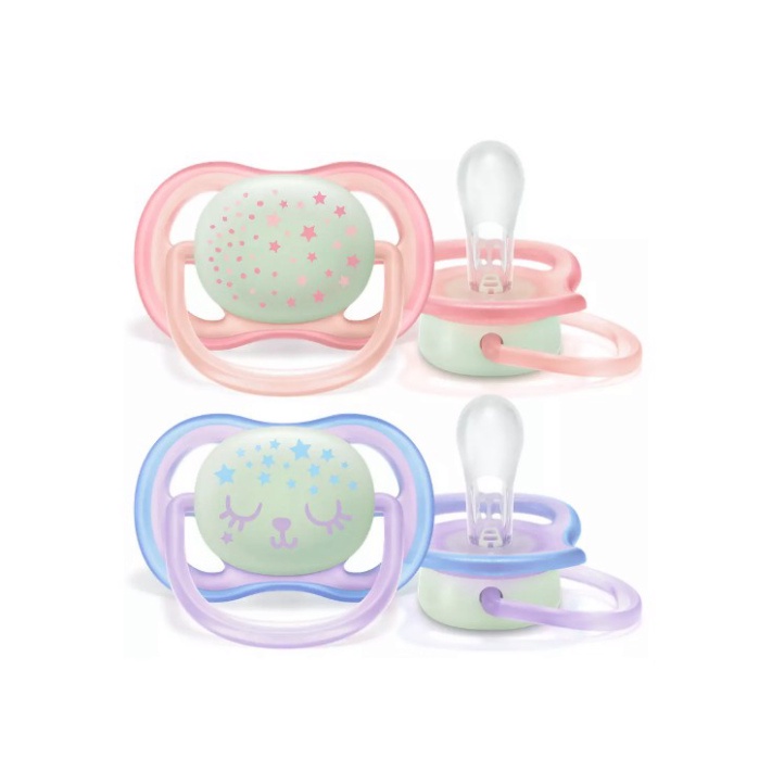 Ty ngậm philips AVENT Ultra Air 0-6M set 2 bán lẻ 1 chiếc,phát sáng ban đêm SCF376/10