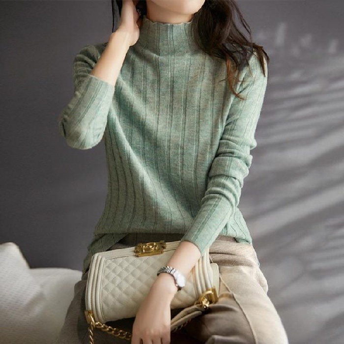 Áo Sweater Dệt Kim Tay Dài Cổ Lọ Dễ Phối Đồ Cho Nữ
