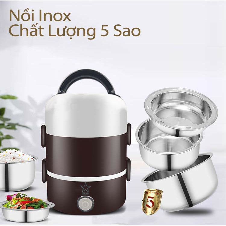 Hộp cơm hâm nóng 3 tầng inox 304 khít canh