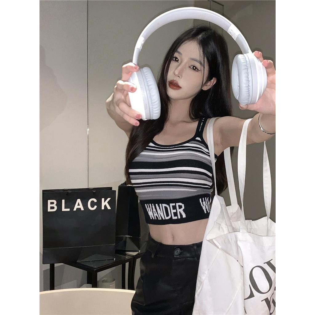 63927 Mùa Hè Phong Cách Mới Áo Yếm Dệt Kim Sọc Ngắn