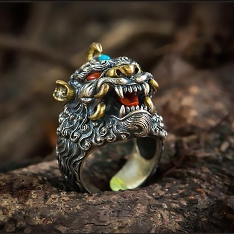 Nhẫn Hở Mạ Bạc Đính Đá Zircon PI Xiu Phong Cách Trung Hoa Thời Trang Cho Nam Nữ