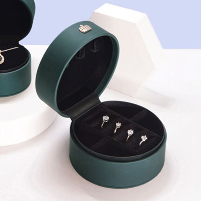Flgo Hộp Đựng Trang Sức Bằng Da PU Hình Tròn / Vương Miện Tiện Dụng Mang Theo Du Lịch