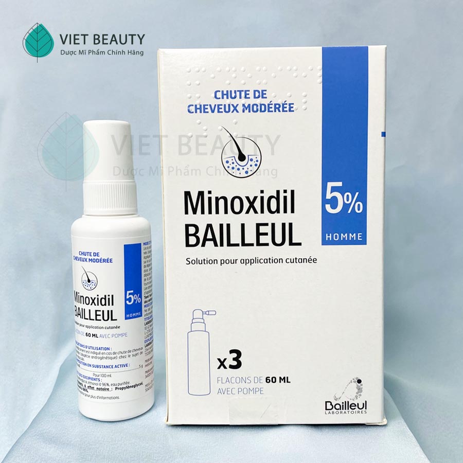Sản phẩm Giảm Rụng Tóc Minoxidil Bailleul 5% - NHẬP KHẨU PHÁP - NGĂN RỤNG TÓC, KÍCH THÍCH MỌC TÓC  [Hộp 3 lọ 60ml]