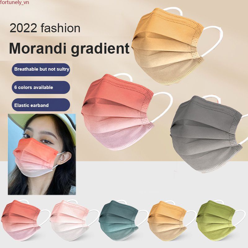 Set 10 Khẩu Trang 3 Lớp Dùng Một Lần Màu Gradient Bảo Vệ An Toàn Cho Người Lớn Morandi