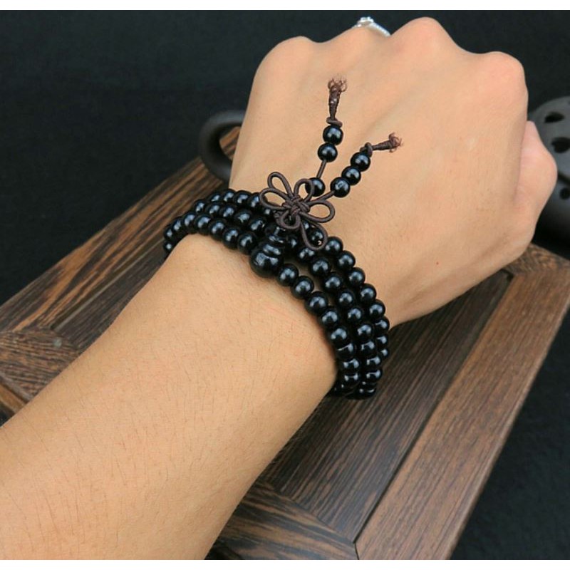 Vòng Tay Chuỗi Hạt Tràng 108 Hạt Gỗ Quấn Tay Ba Vòng Hạt 6 Ly