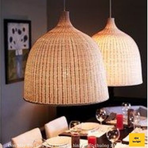 Đèn Mây Tre: Đèn mây trang trí hình chiếc chuông trang trí quán coffee BA373