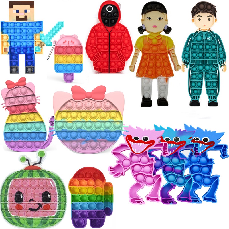 Mực Fidget Đồ Chơi POP It Poppit Minecraft Huggy POP Wuggy Game Mèo Đẩy Bong Bóng Trẻ Em Người Lớn B