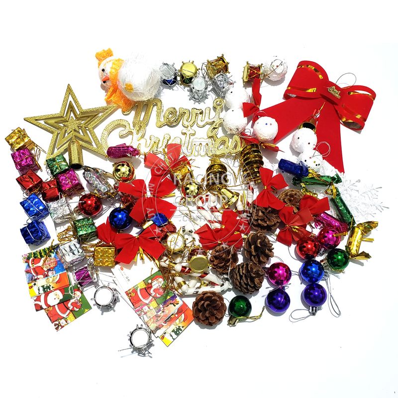 Bộ phụ kiện trang trí cây thông noel, giáng sinh có quả châu noel, thiệp giáng sinh và nhiều đồ trang trí khác 128 món