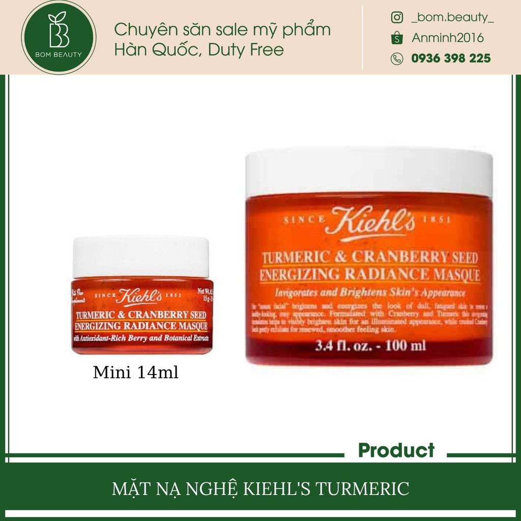 Mặt Nạ Nghệ Kiehl's Tumeric &amp; Cranberry Seed Energizing Randiance Masque