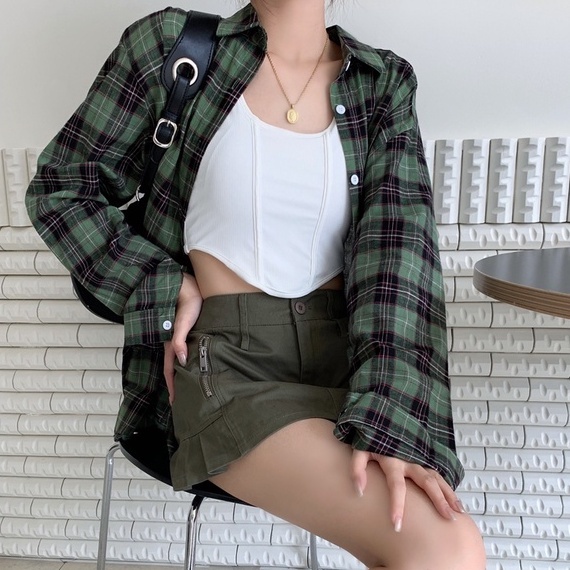 Áo Sơ Mi Tay Dài Họa Tiết Kẻ Sọc Theo Phong Cách Retro Nhật Bản Dễ Phối Đồ