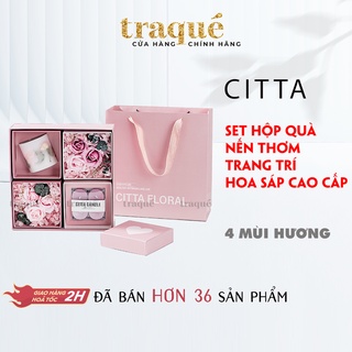 Set hộp quà 4 ô trang trí hoa và nến thơm/tinh dầu cao cấp và sang trọng