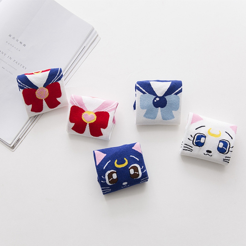 flowersqueen SAILOR MOON Đôi Vớ Thêu Hình Thủy Thủ Mặt Trăng Thời Trang Cho Nữ