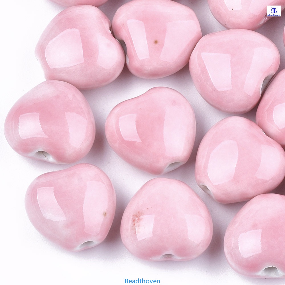 Set 10~50 Hạt Sứ Màu Hồng Hình Trái Tim 14~15x16x9~10mm: 2mm