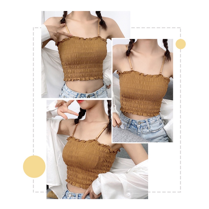 Áo ống croptop dúm vải voan siêu tôn dáng có mút ngực tặng kèm dây cùng màu